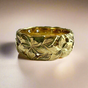 Pukalani Flower 8mm Filigree Hawaiian Ring in 14K Green Gold