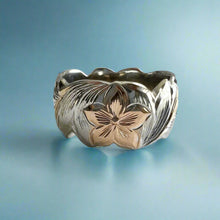 Load image into Gallery viewer, Tri-Color Scalloped Haku Lei 12mm Hawaiian Ring in 14K Gold
