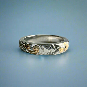 Tri-Color Hawaiian Haku Lei 4mm Ring in 14K Gold