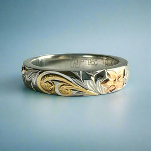 Tri-Color Hawaiian Haku Lei 4mm Ring in Platinum