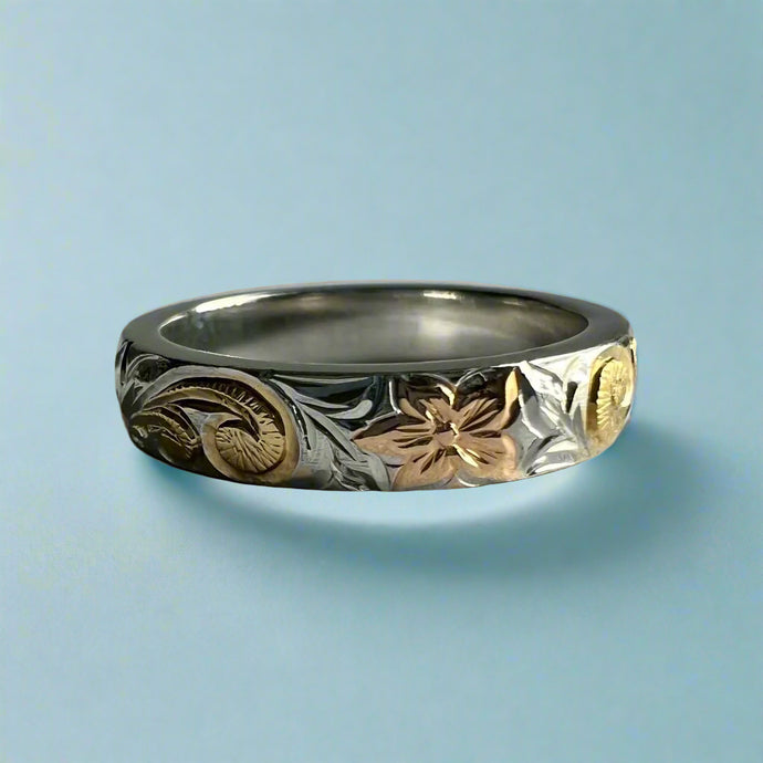 Tri-Color Haku Lei 4mm Ring in Platinum