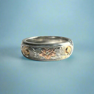 Tri-Color Hawaiian Haku Lei 6mm Ring in 14K Gold
