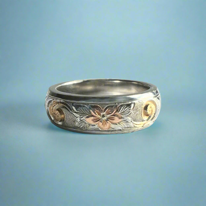 Tri-Color Hawaiian Haku Lei 6mm Ring in 14K Gold