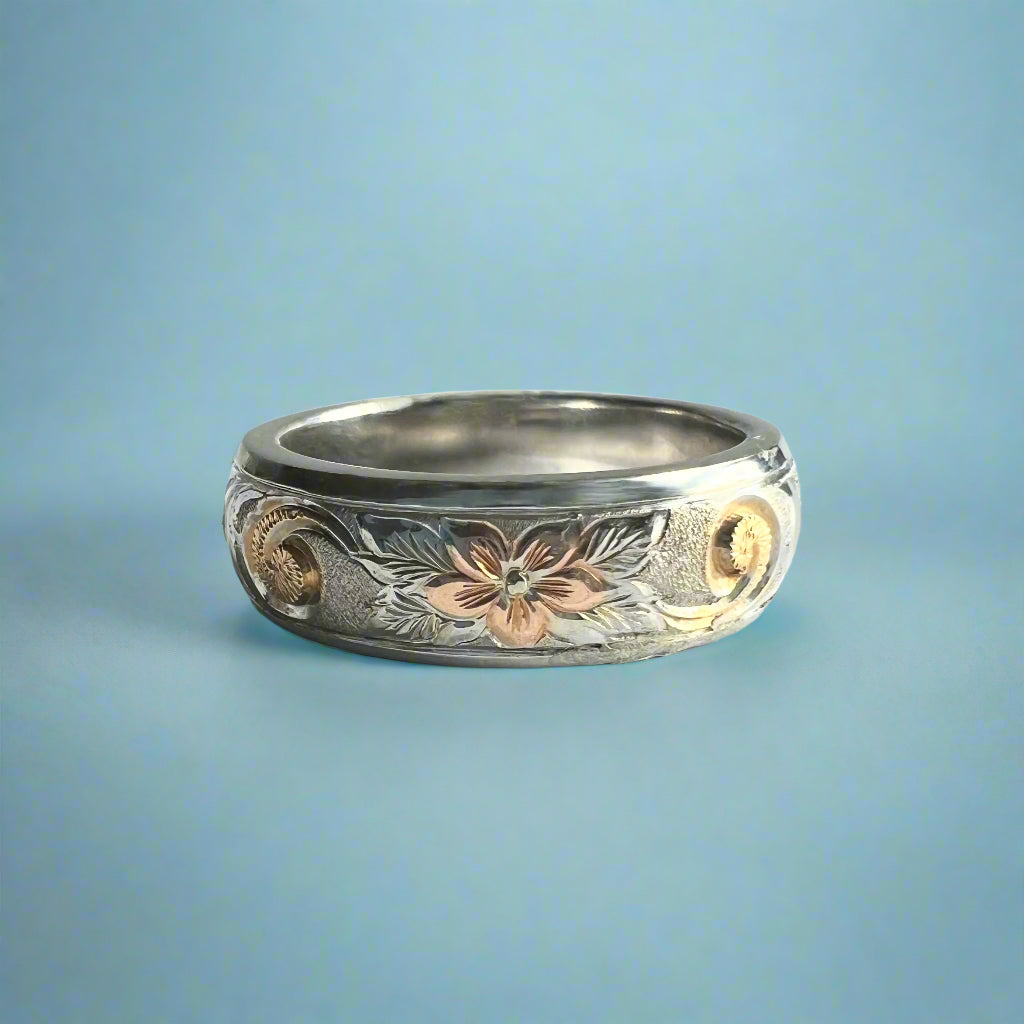 Tri-Color Hawaiian Haku Lei 6mm Ring in 14K Gold