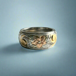 Tri-Color Hawaiian Haku Lei 8mm Ring in 14K Gold