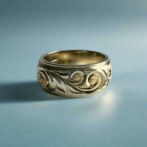 Tri-Color Hawaiian Haku Lei 8mm Ring in 14K Gold