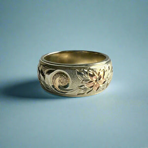 Tri-Color Hawaiian Haku Lei 8mm Ring in 14K Gold