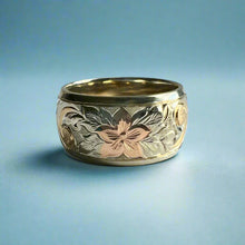 Load image into Gallery viewer, Tri-Color Hawaiian Haku Lei 12mm Ring in 14K Gold
