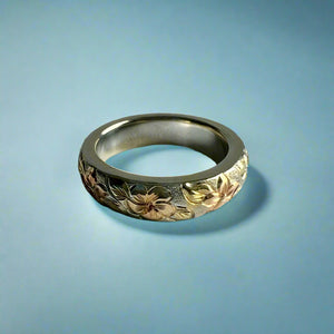 Multicolor Hawaiian Haku Leilani 4mm Ring in 14K Gold