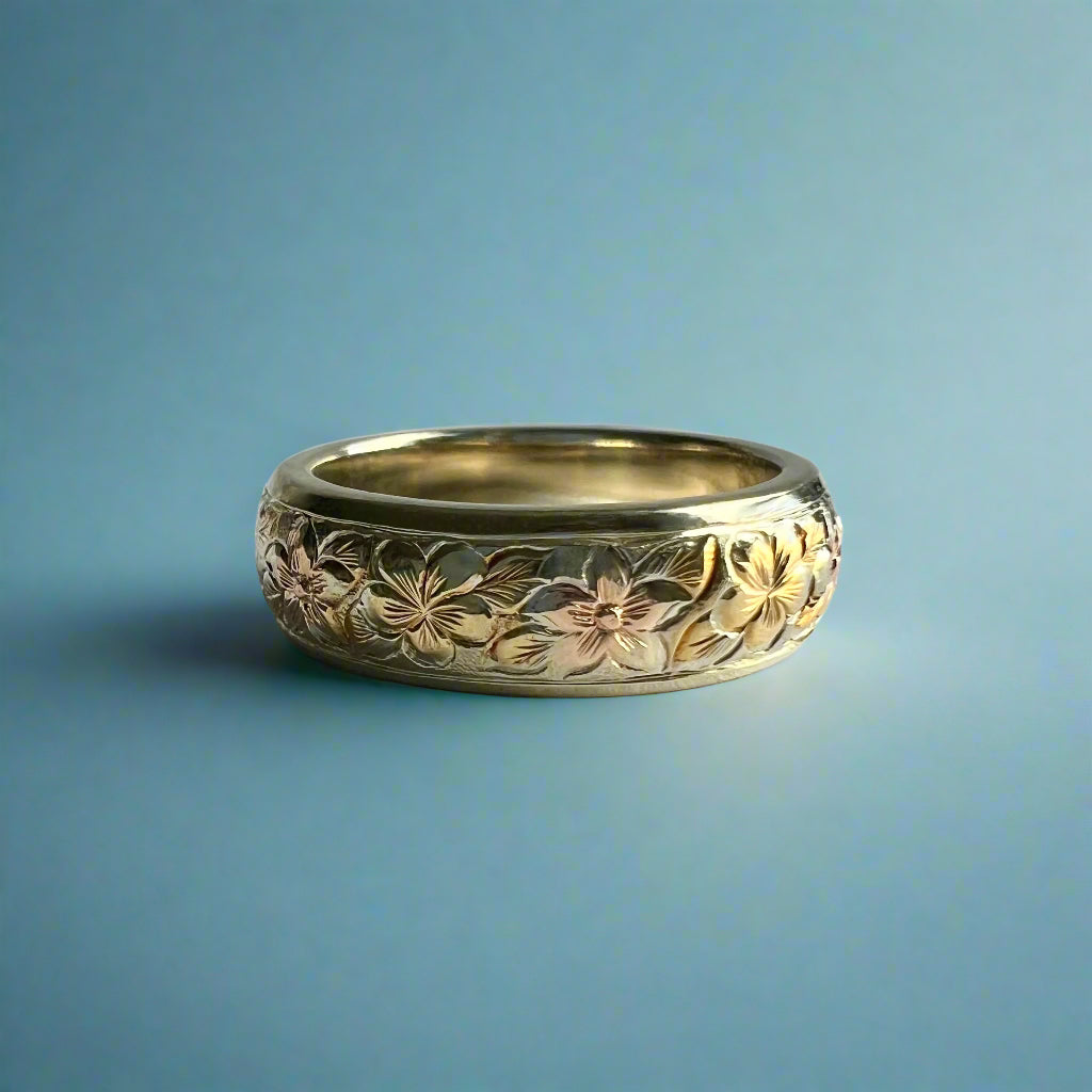 Multicolor Hawaiian Haku Leilani 6mm Ring in 14K Gold