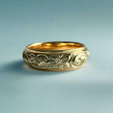 Load image into Gallery viewer, Two-Tone Old English &amp; Hibiscus 6mm Ring in 14K Yellow &amp; White Gold
