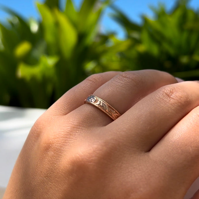 Shiny Old English 4mm Flat Ring in 14K Pink Gold in size 6 3/4