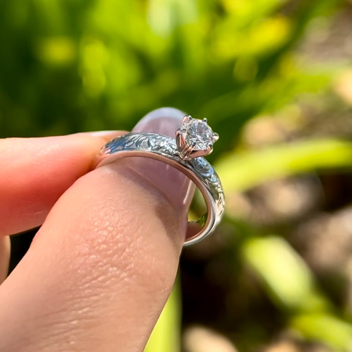 Shiny Old English Solitaire 4mm Ring with Cubic Zirconia in 14K White Gold in size 6