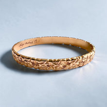 Load image into Gallery viewer, Scalloped Hibiscus &amp; Plumeria with Leaves 8mm Bangle Bracelet in 14K Pink Gold in size 7 5/8
