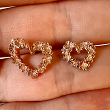 Load image into Gallery viewer, Slanted Hawaiian Heart Earrings in 14K Yellow, White or Pink Gold (Regular &amp; Small Available)
