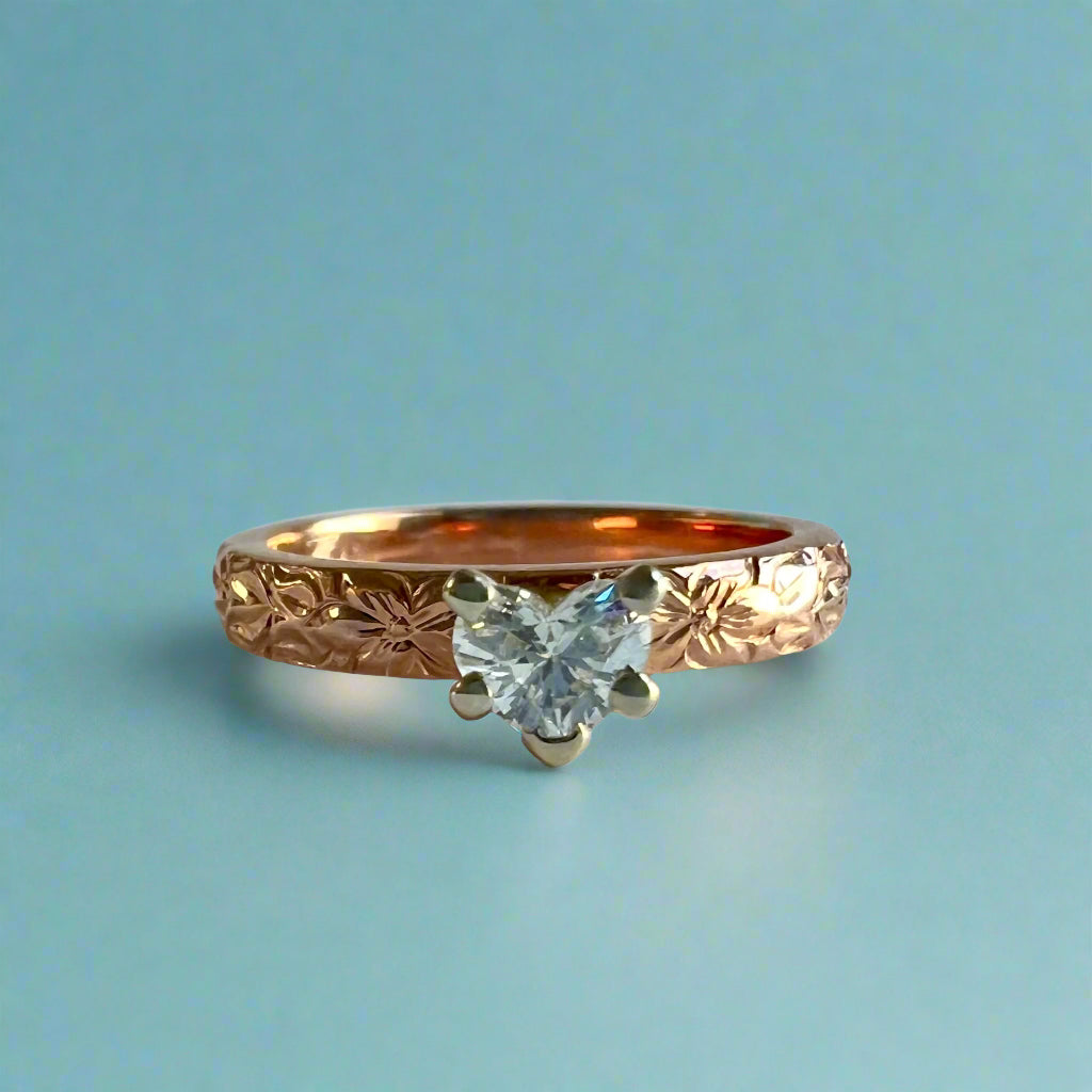 Shiny Maile 3mm Solitaire with Diamond in 14K Pink Gold in size 5
