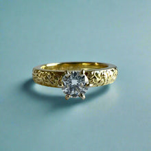 Load image into Gallery viewer, Kaimana Kula Plumeria &amp; Hibiscus with Leaves 3mm Solitaire Ring with Cubic Zirconia in 14K Green Gold in size 4
