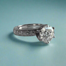 Load image into Gallery viewer, Kaimana Kula Old English &amp; Hibiscus 4mm Solitaire with 2.40ct Diamond in 14K White Gold
