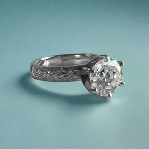 Kaimana Kula Old English & Hibiscus 4mm Solitaire with 2.40ct Diamond in 14K White Gold