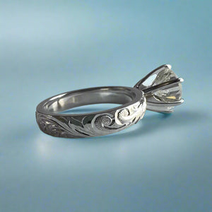 Kaimana Kula Old English & Hibiscus 4mm Solitaire with 2.40ct Diamond in 14K White Gold
