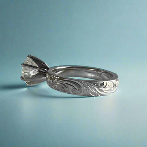 Kaimana Kula Old English & Hibiscus 4mm Solitaire with 2.40ct Diamond in 14K White Gold