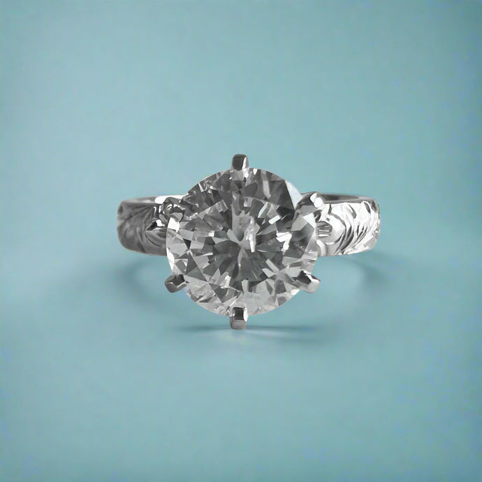 Kaimana Kula Old English & Hibiscus 4mm Solitaire with 2.40ct Diamond in 14K White Gold