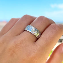 Load image into Gallery viewer, Hibiscus with leaves 8mm Raised Hawaiian &quot;Kuuipo&quot; Ring in 14K White Gold in size 9 3/8
