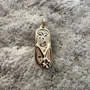Hawaiian gold Slipper charm pendant  with engraved plumeria flowers