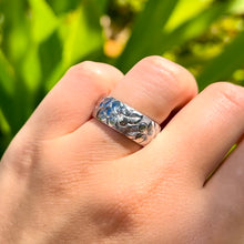 Load image into Gallery viewer, Plumeria with Leaves All Around 8mm Hawaiian Ring in 14K White Gold in size 7 3/4
