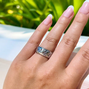Plumeria with Leaves All Around 8mm Hawaiian Ring in 14K White Gold in size 7 3/4