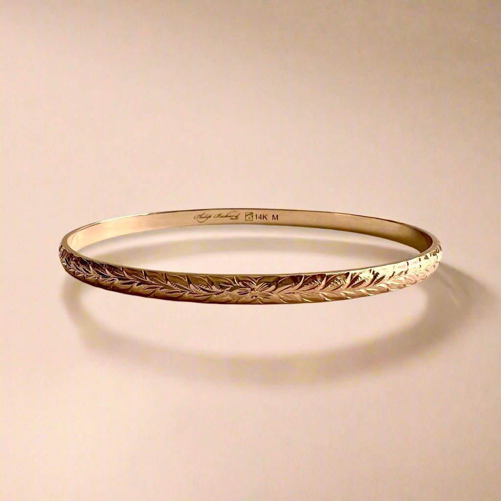 Maile & Hibiscus 4mm Makana Bangle Bracelet in 14K Pink Gold