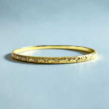Load image into Gallery viewer, Hibiscus &amp; Plumeria with Leaves 4mm Bangle Bracelet in 14K Green Gold in size 7 1/2

