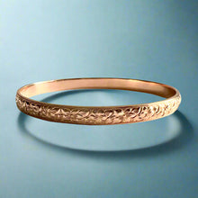 Load image into Gallery viewer, Hibiscus &amp; Plumeria with Leaves 6mm Hawaiian Bangle Bracelet in 14K Pink Gold
