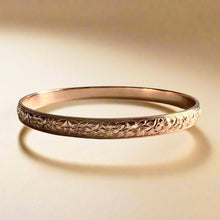 Load image into Gallery viewer, Hibiscus &amp; Plumeria with Leaves 6mm Hawaiian Bangle Bracelet in 14K Pink Gold
