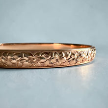 Load image into Gallery viewer, Hibiscus &amp; Plumeria with Leaves 6mm Bangle Bracelet in 14K Pink Gold in size 7 1/4
