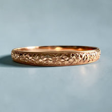 Load image into Gallery viewer, Hibiscus &amp; Plumeria with Leaves 6mm Bangle Bracelet in 14K Pink Gold in size 7 1/4
