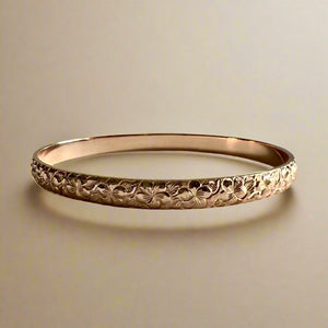 Plumeria with Leaves 6mm Bangle Bracelet in 14K Pink Gold