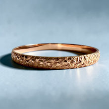 Load image into Gallery viewer, Plumeria with leaves 6mm Bangle Bracelet in 14K Pink Gold in size 7 3/8
