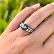 Load image into Gallery viewer, Small Plumeria with Leaf Pearl Ring in 14K White Gold in size 5 5/8
