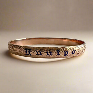 Maile & Hibiscus 8mm "Kuuipo" Hawaiian Bangle Bracelet in 14K Pink Gold