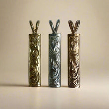 Load image into Gallery viewer, Hibiscus &amp; Old English w/border 6mm x 1&#39;&#39; Pendant in 14K Yellow, White and Pink Gold
