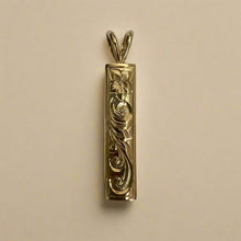 Load image into Gallery viewer, Hibiscus &amp; Old English w/border 6mm x 1&#39;&#39; Pendant in 14K Yellow

