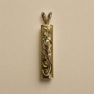 Hibiscus & Old English w/border 6mm x 1'' Pendant in 14K Yellow