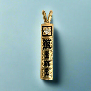 "Kini" 6mm x 1'' Abundance Pendant with Diamond in 14K or 18K Yellow Gold