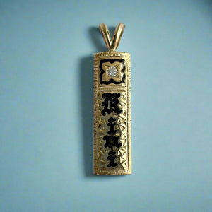 "Kini" 8mm x 1'' Abundance Pendant with Diamond in 14K Yellow Gold