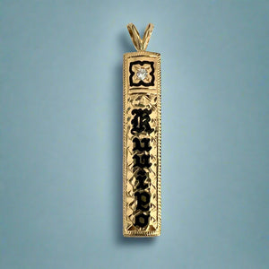 Enamel Flower "Kuuipo" 8mm x 1 1/2'' Pendant with Diamond in 14K Yellow Gold