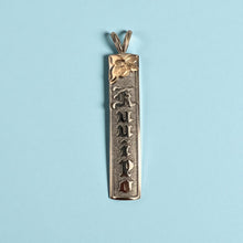 Load image into Gallery viewer, Two-Tone Flower on Top Raised &quot;Kuuipo&quot; 8mm x 1 1/2&quot; Pendant in 14K Gold
