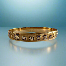 Load image into Gallery viewer, Raised Old English &amp; Shiny Maile 10mm &quot;Kuuipo&quot; Bangle Bracelet in 14K Yellow Gold
