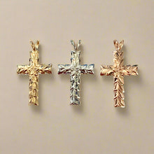 Load image into Gallery viewer, Medium Shiny Maile Scalloped 6mm Cross Pendants in 14K Gold
