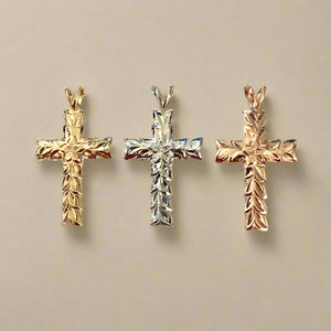 Medium Shiny Maile Scalloped 6mm Cross Pendants in 14K Gold